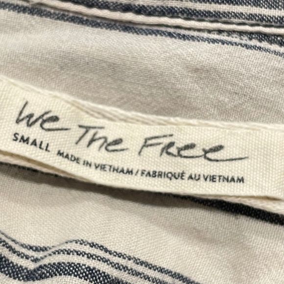 Free People Summer Breeze Stripe Popover Shirt S Small Linen Blend Long Sleeve - Picture 8 of 12